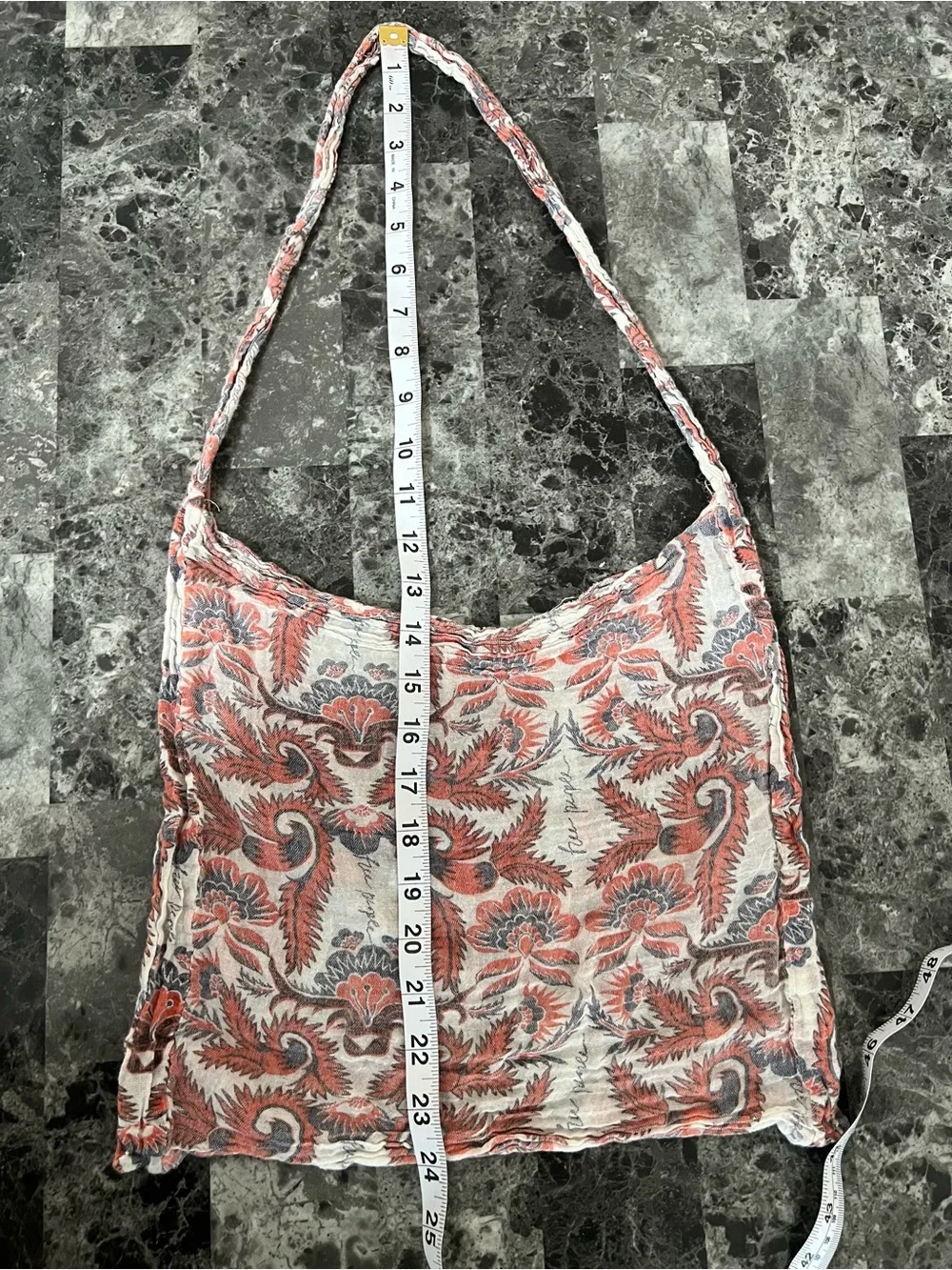 Free People Linen Lightweight Paisley Floral Print Boho Hobo Shoulder Bag